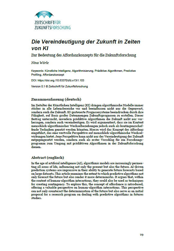 Titelbild des Beitrags: Wörle, N. (2025): Die Vereindeutigung von Zukunft in Zeiten von KI