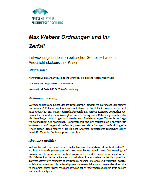 Titelbild zum Beitrag von Karsten Caven: Webers Ordnungen und ihr Zerfall