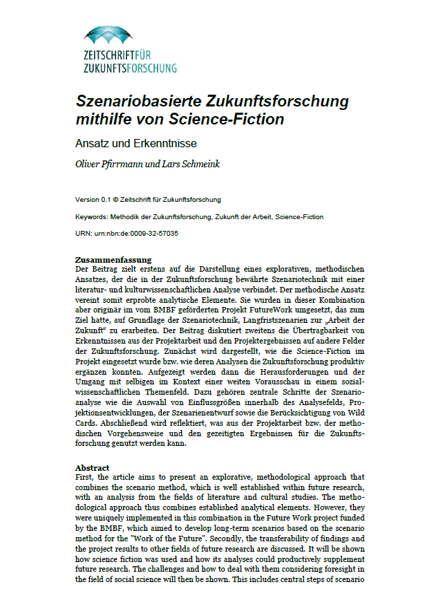 Titelblatt des Beitrags "Szenariobasierte Zukunftsforschung mithilfe von Science-Fiction""